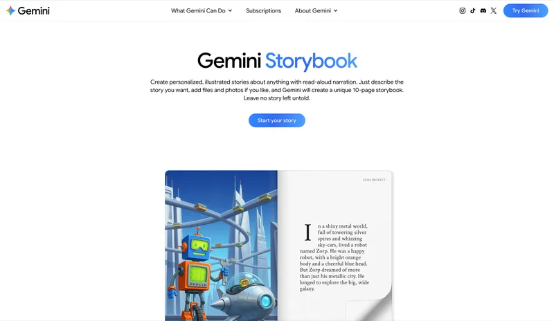 Google Gemini Storybook landing page