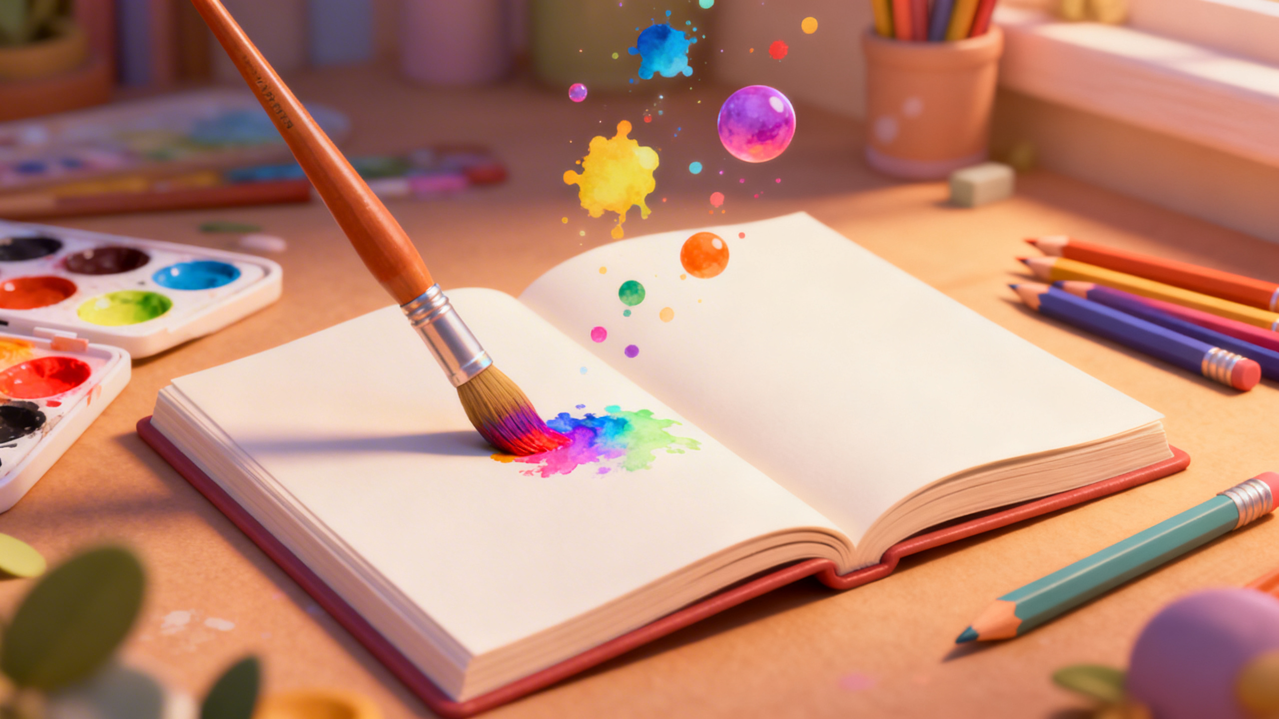 Magisk kreativ proces med pensler og farver