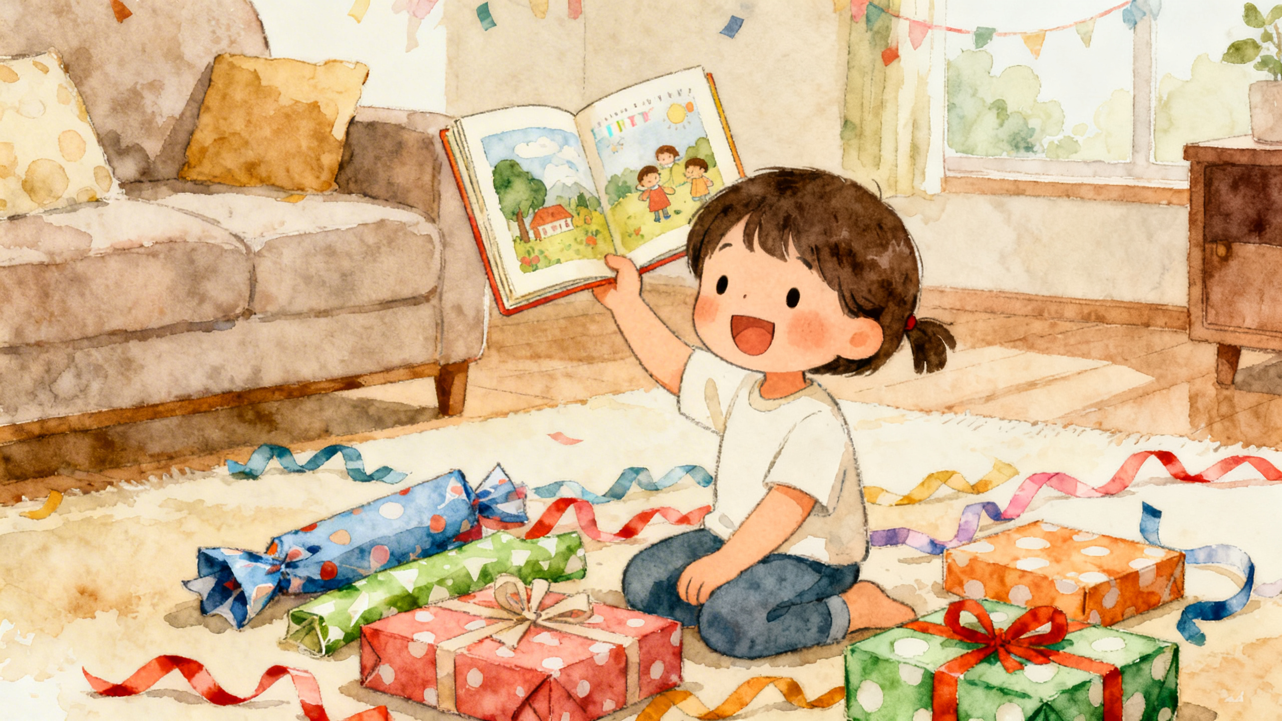 Child unwrapping a personalized children's book